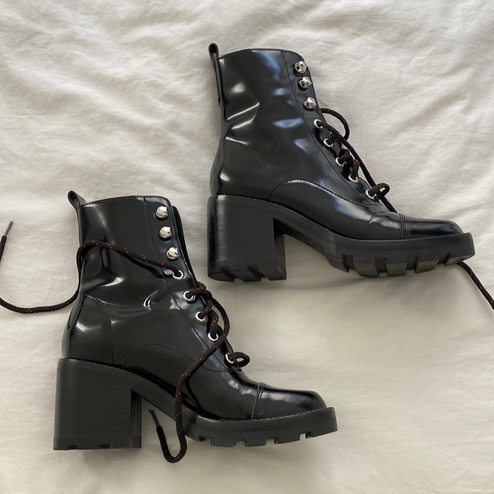 Marc Fisher LTD patent leather Wanya boots